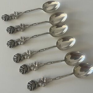 Set of Silver demitasse Rose Teaspoons